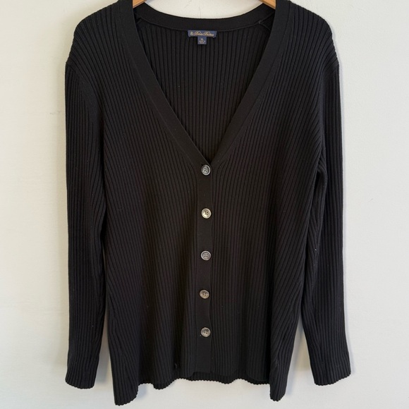 Brooks Brothers Silk/Rayon Blend Black Ribbed Cardigan, Size XL
